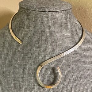 Hammered Silver-Tone Open Torque Choker | Modernist Artisan Collar Necklace